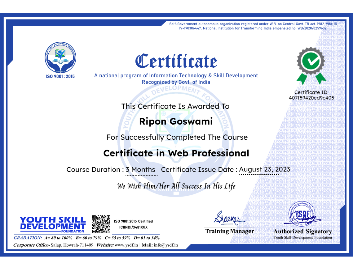 Certificate in Web Professional