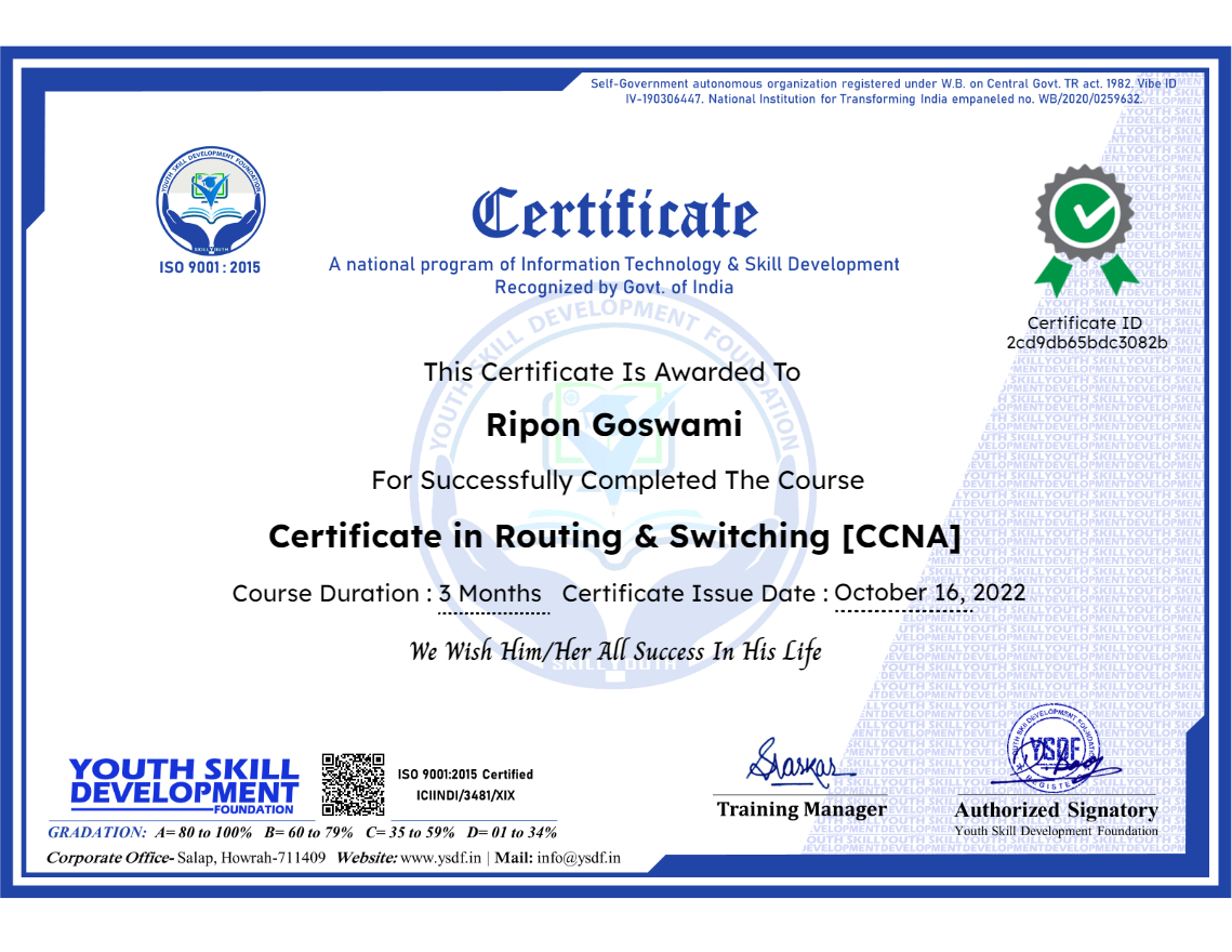 Certificate in Routing & Switching [CCNA]